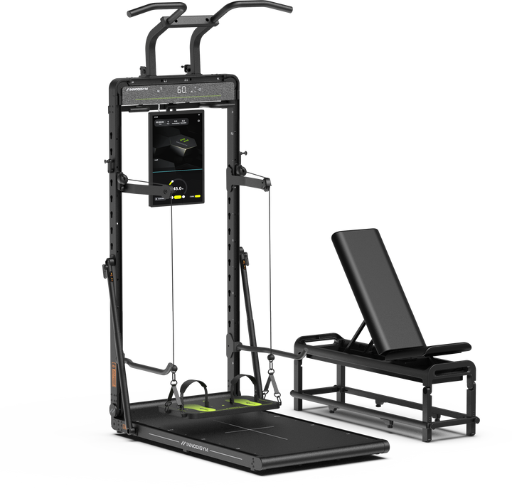 OMNI X1 Pro+ D1 Bench + Optrekhulpsysteem + Trainingsmat + Halterpad + Pilateslus (paar) + Veiligheidssteunarmen (paar)